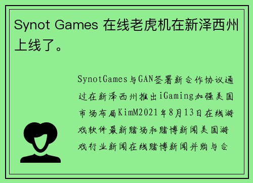 Synot Games 在线老虎机在新泽西州上线了。